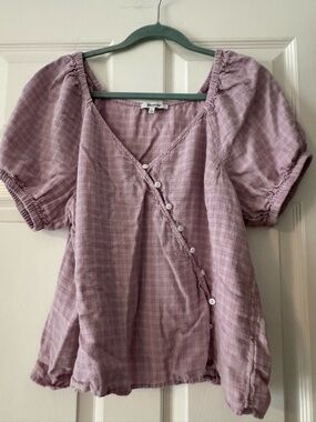 Madewell Lavender Puff Sleeve Button-Front Blouse